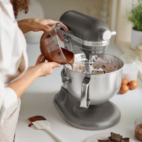 Mixer planetar KitchenAid Artisan 5KSM70SHXEMS Medallion silver, 375 W, 6,6 l, 11 viteze, 67 de puncte de contact, Ridicare bol, Viteză speciala „Fold”, Flex Edge, Gri metalizat