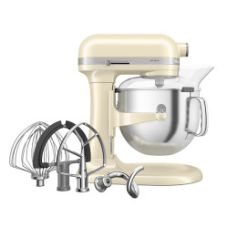 Mixer planetar KitchenAid Artisan 5KSM70SHXEAC Almond cream, 375 W, 6,6 l, 11 viteze, 67 de puncte de contact, Ridicare bol, Viteză speciala „Fold”, Flex Edge, Crem