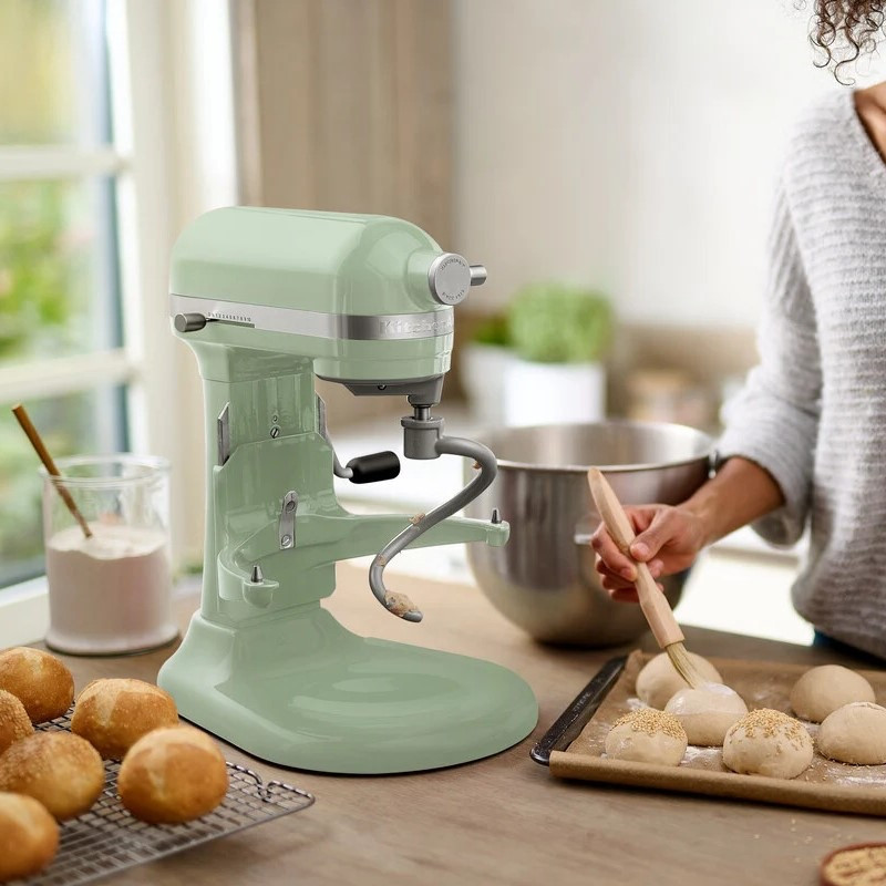 Mixer planetar KitchenAid Artisan 5KSM60SPXEPT Pistachio, 375 W, 5,6 l, 11 viteze, 67 de puncte de contact, Ridicare automata a bolului, Viteza speciala pentru incorporare, Verde deschis