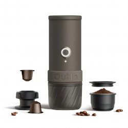 Espressor portabil Outin Mino SG, 22 bari, 9000 mAh, 70 ml, Extractie la 93,3°C, Cafea macinata si capsule Nespresso, USB-C, Gri