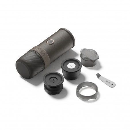 Espressor portabil Outin Mino SG, 22 bari, 9000 mAh, 70 ml, Extractie la 93,3°C, Cafea macinata si capsule Nespresso, USB-C, Gri