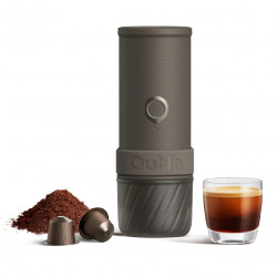 Espressor portabil Outin Mino SG, 22 bari, 9000 mAh, 70 ml, Extractie la 93,3°C, Cafea macinata si capsule Nespresso, USB-C, Gri