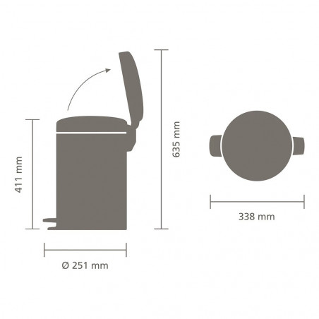 Coș de gunoi cu pedală Brabantia NewIcon 1010440, 12 l, închidere lentă, bază antiderapantă, gri deschis