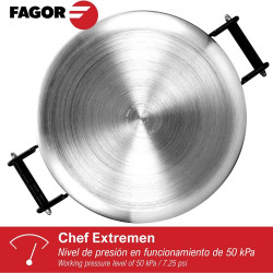 La mâna a doua: Oală sub presiune Fagor Chef Extremen 100602653, 15 L, 30 cm, 50 kPa, 3 sisteme de siguranta, Aluminiu, Argintiu