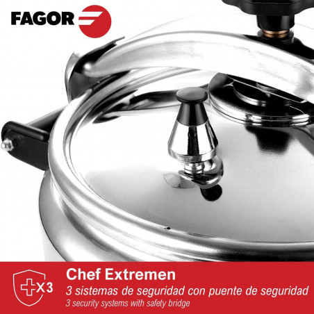 La mâna a doua: Oală sub presiune Fagor Chef Extremen 100602653, 15 L, 30 cm, 50 kPa, 3 sisteme de siguranta, Aluminiu, Argintiu
