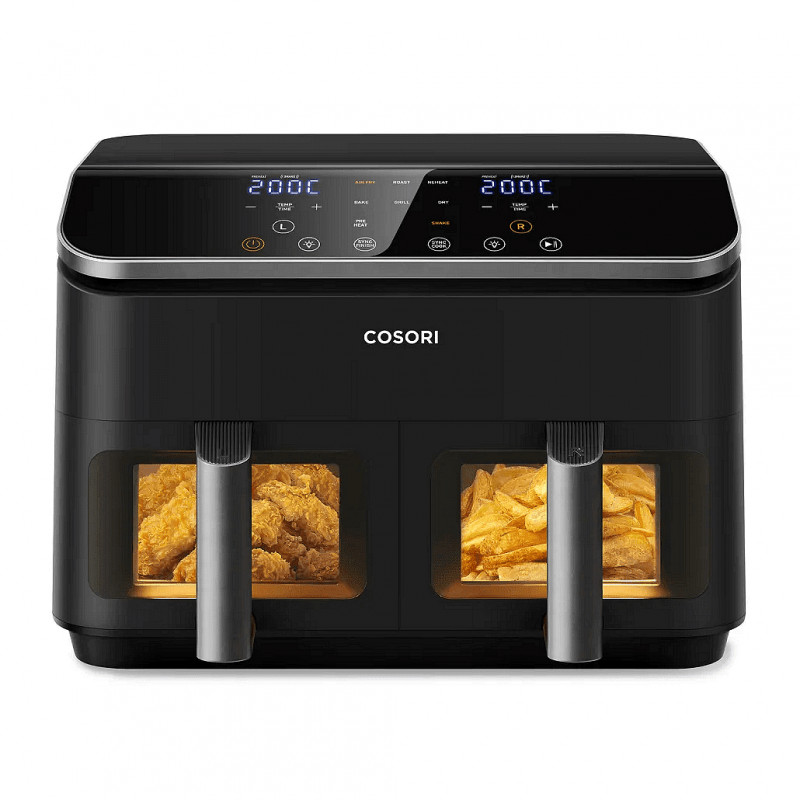 La mâna a doua: Friteuza cu aer cald Cosori Dual Basket CAF-R901-AEU, 1750 W, 8.5 L, 8 programe, Timer, Ecran tactil, Negru