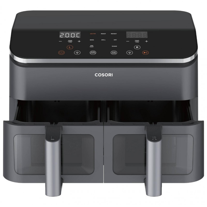 La mâna a doua: Friteuza cu aer cald Cosori Dual Basket CAF-R901-AEU, 1750 W, 8.5 L, 8 programe, Timer, Ecran tactil, Negru