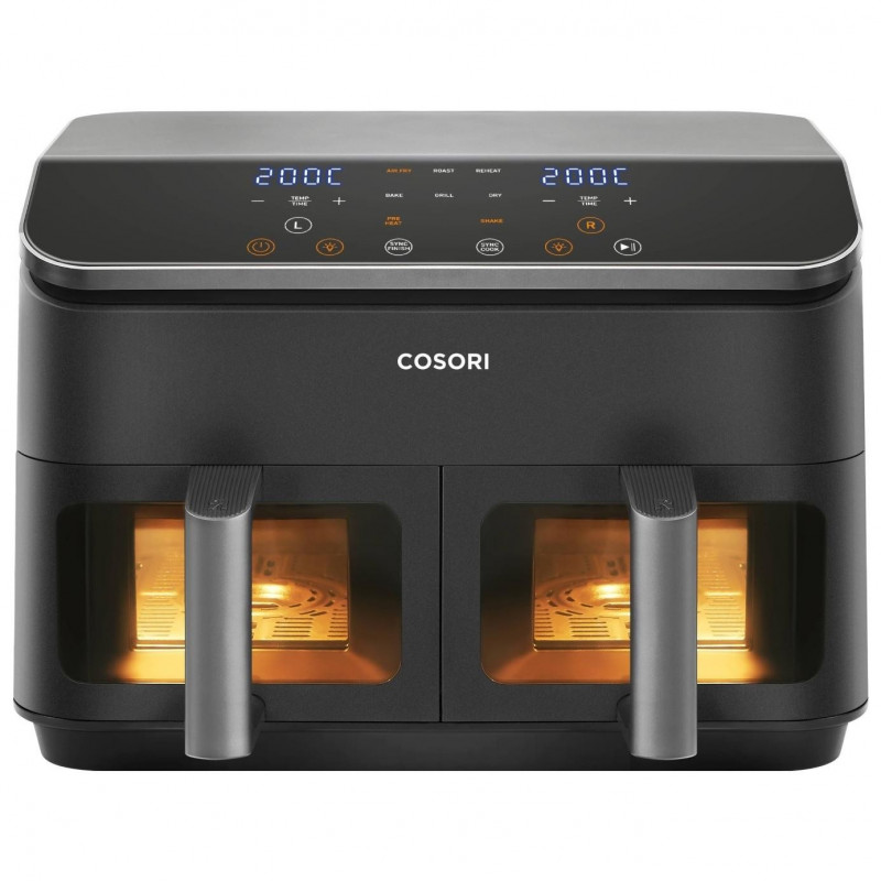 La mâna a doua: Friteuza cu aer cald Cosori Dual Basket CAF-R901-AEU, 1750 W, 8.5 L, 8 programe, Timer, Ecran tactil, Negru