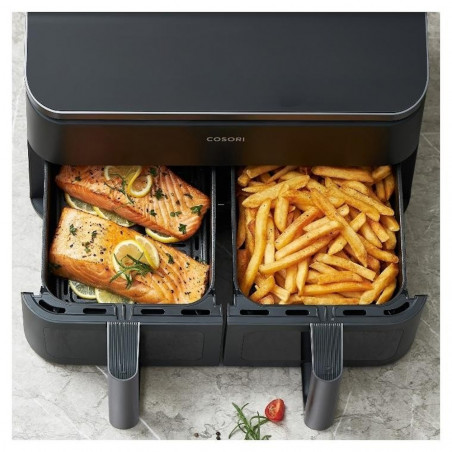 La mâna a doua: Friteuza cu aer cald Cosori Dual Basket CAF-R901-AEU, 1750 W, 8.5 L, 8 programe, Timer, Ecran tactil, Negru