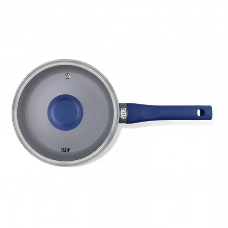 La mâna a doua: Cratita cu capac din sticla Tasty Everyday 678556, 18 cm, 1,8 l, Maner moale, Aluminiu, Acoperire antiaderenta, Albastru