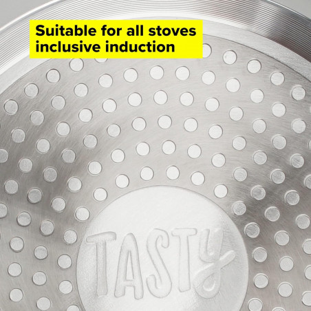 La mâna a doua: Cratita cu capac din sticla Tasty Everyday 678556, 18 cm, 1,8 l, Maner moale, Aluminiu, Acoperire antiaderenta, Albastru
