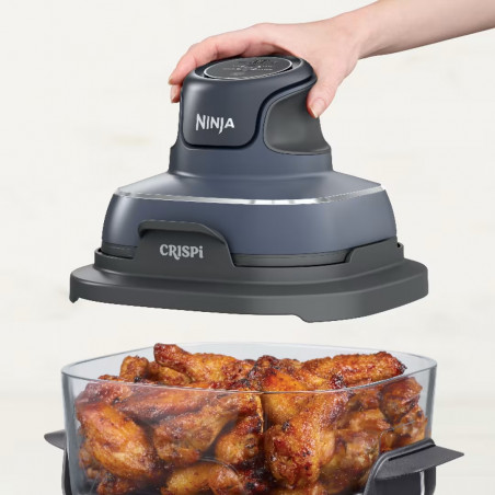 La mâna a doua: Friteuza cu aer cald portabila 4in1 Ninja CRISPi FN101EUGY, 1700W, 3.8l, 6 portii, 2 recipiente din sticla, 4 programe, Fara PFAS si BPA, Albastru inchis