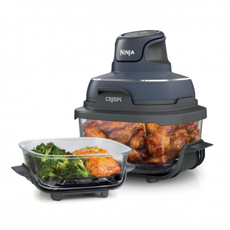 La mâna a doua: Friteuza cu aer cald portabila 4in1 Ninja CRISPi FN101EUGY, 1700W, 3.8l, 6 portii, 2 recipiente din sticla, 4 programe, Fara PFAS si BPA, Albastru inchis