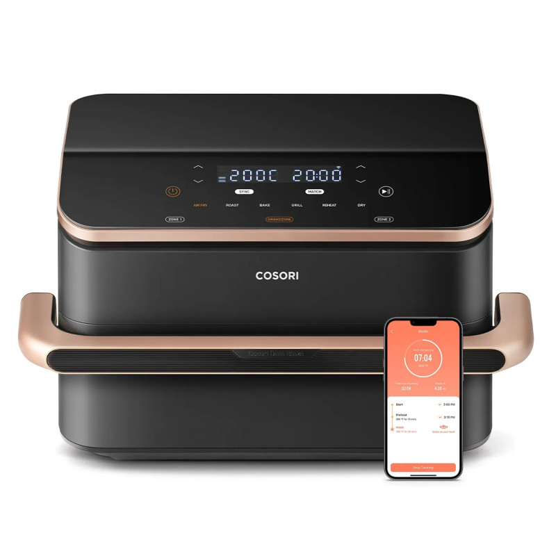 La mâna a doua: Friteuza cu aer cald Cosori Dual Blaze TwinFry CAF-TF101S, 10 L, 6 programe, 240°C, Timer, ThermoIQ, Negru