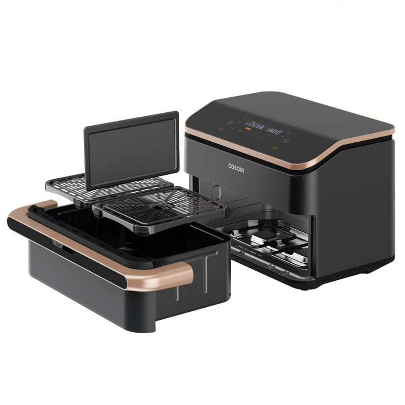 La mâna a doua: Friteuza cu aer cald Cosori Dual Blaze TwinFry CAF-TF101S, 10 L, 6 programe, 240°C, Timer, ThermoIQ, Negru