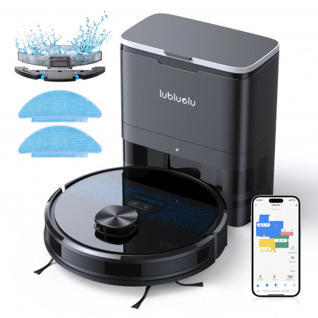 La mâna a doua: Robot aspirator cu statie de golire Lubluelu SL60 Plus, 42W, Mop, LiDAR, Wi-Fi, Alexa, Autonomie 120 min., 2600 mAh, Negru