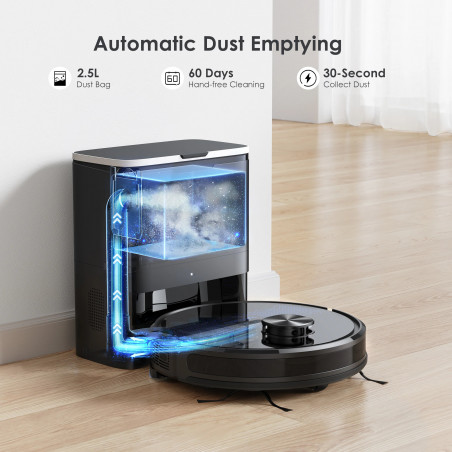 La mâna a doua: Robot aspirator cu statie de golire Lubluelu SL60 Plus, 42W, Mop, LiDAR, Wi-Fi, Alexa, Autonomie 120 min., 2600 mAh, Negru