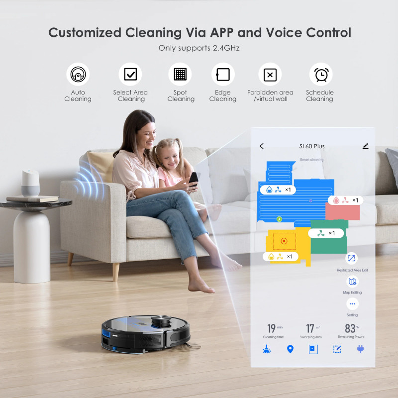 La mâna a doua: Robot aspirator cu statie de golire Lubluelu SL60 Plus, 42W, Mop, LiDAR, Wi-Fi, Alexa, Autonomie 120 min., 2600 mAh, Negru