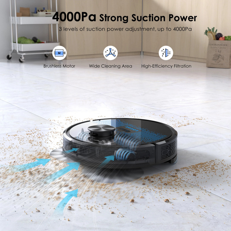 La mâna a doua: Robot aspirator cu statie de golire Lubluelu SL60 Plus, 42W, Mop, LiDAR, Wi-Fi, Alexa, Autonomie 120 min., 2600 mAh, Negru