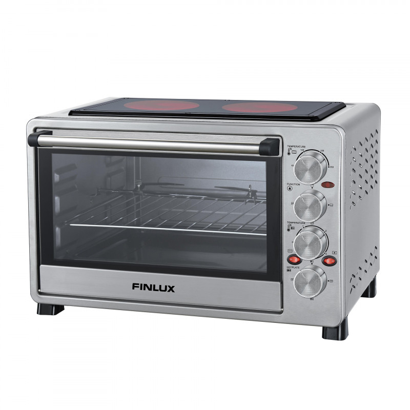 La mâna a doua: Cuptor electric cu plita ceramica Finlux FCO-42SRL, 42 L, Functionare concomitenta cuptor si plita, Rotisor, Tava, Inox