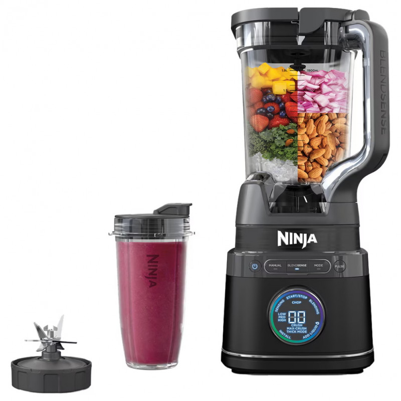 La mâna a doua: Blender 3in1 Ninja TB401EU, 1200W, 2.1 L, 10 viteze + moduri, Timer, LED, Tehnologie BlendSense, Fara BPA, Negru