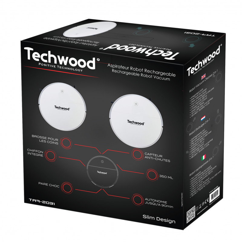 La mâna a doua: Aspirator robo 2 în 1 Techwood TAR-2031, 450 Pa, 350 ml, Mop, Autonomie 90 min, Alb