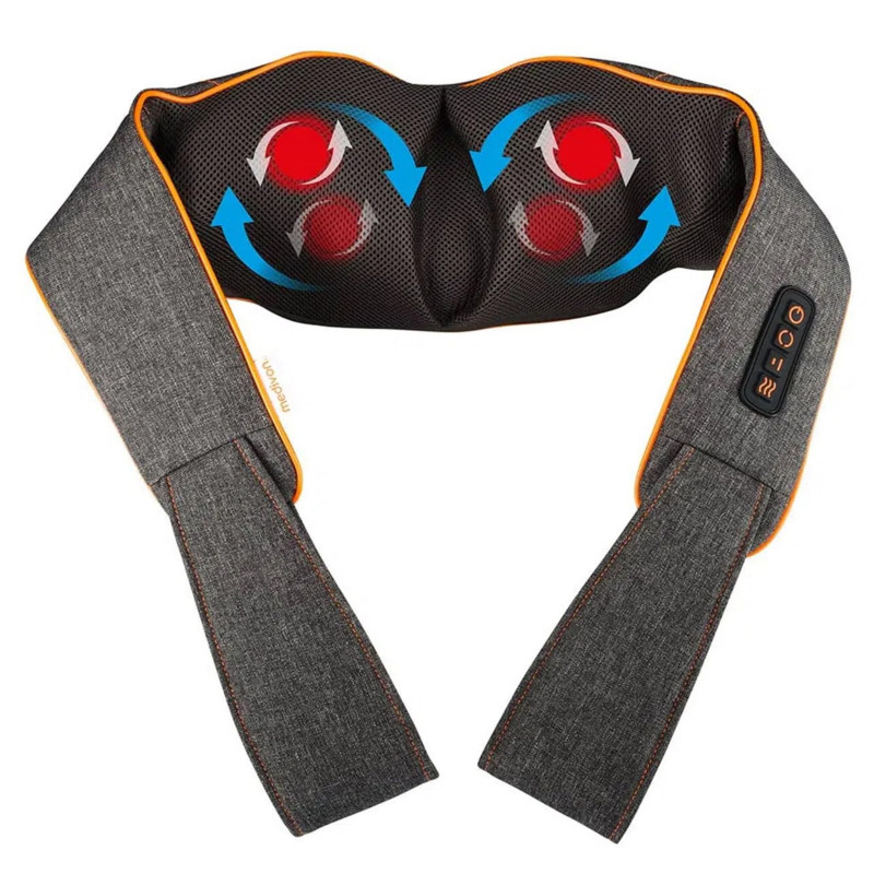 La mâna a doua: Aparat masaj Shiatsu Medivon Collar Simple MD-R1505, 18 W, 8 capete, Timer, Force Control, Incalzire, Gri