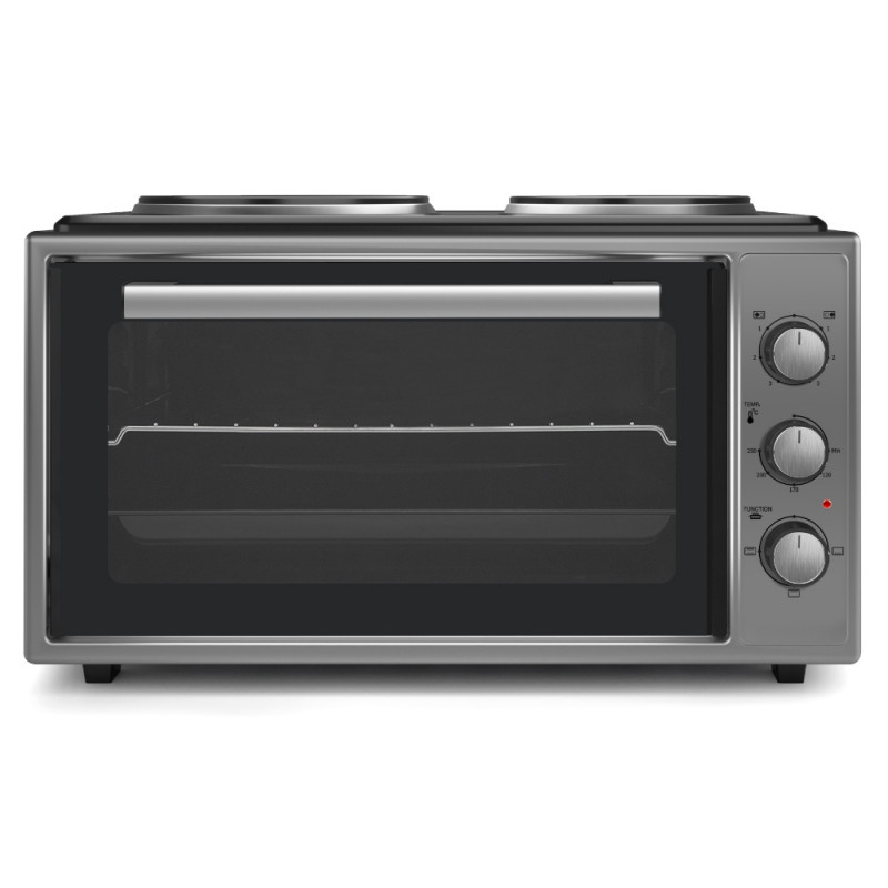 La mâna a doua: Cuptor electric cu 2 plite Foreti EO 4620 G, 3000 W, 46 L, Termostat, Email, Gri
