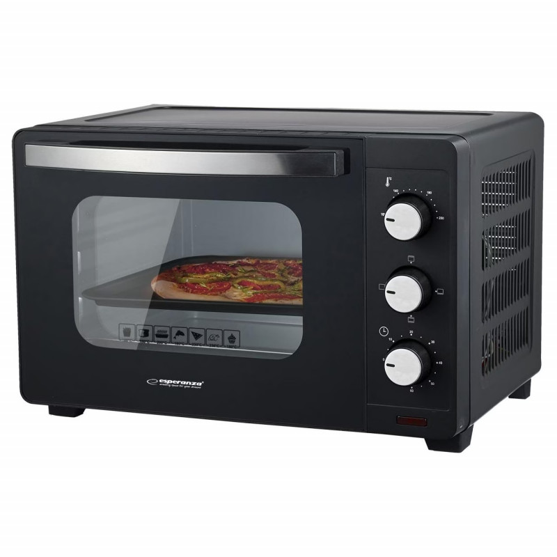 La mâna a doua: Cuptor electric Esperanza EKO008N, 1280W, 20 l, 100-230C, Timer 60 min, Negru