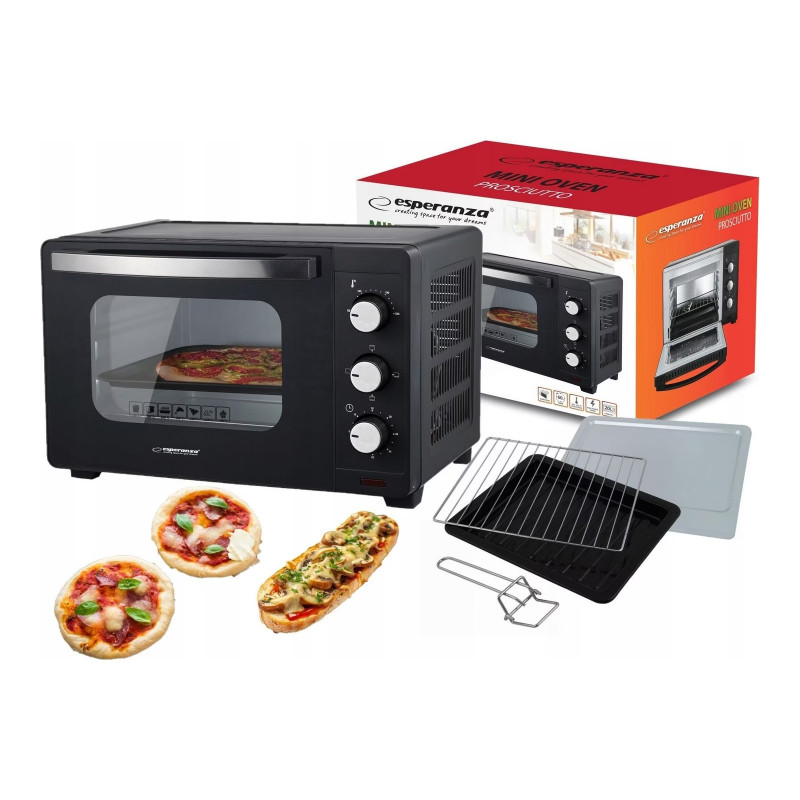 La mâna a doua: Cuptor electric Esperanza EKO008N, 1280W, 20 l, 100-230C, Timer 60 min, Negru