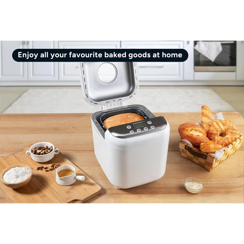 La mâna a doua: Masina de facut paine Crown CBM-6511, 600W, 1L, 19 programe, Timer, Afisaj LCD, Memorie, Alb