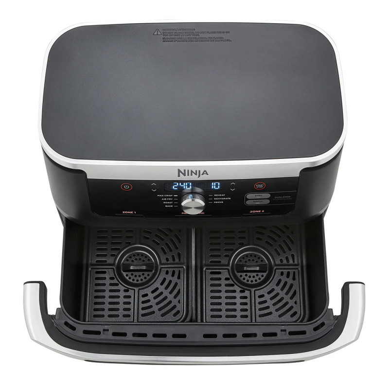 La mâna a doua: Friteuza dubla cu aer cald Ninja AF500EU, 10.4 L, 7 programe, Timer, Zone independente, Negru/Inox