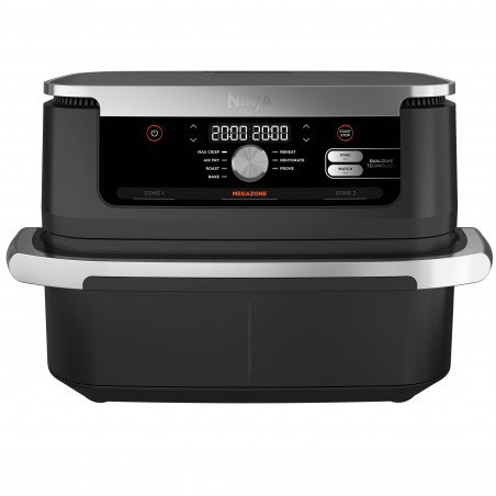 La mâna a doua: Friteuza dubla cu aer cald Ninja AF500EU, 10.4 L, 7 programe, Timer, Zone independente, Negru/Inox
