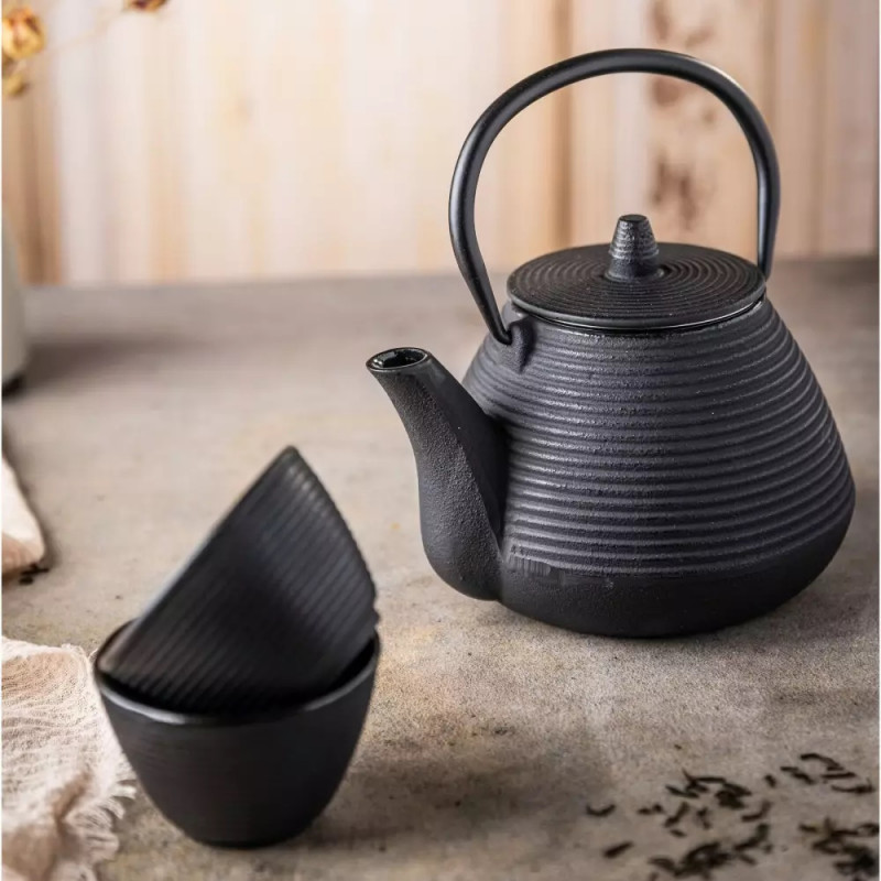 La mâna a doua: Ceainic din fonta cu 2 cani Kinghoff KH 1846, 1 L, Filtru, Inductie, Negru