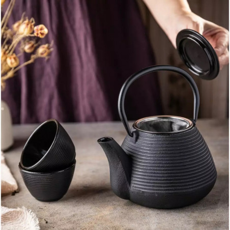 La mâna a doua: Ceainic din fonta cu 2 cani Kinghoff KH 1846, 1 L, Filtru, Inductie, Negru