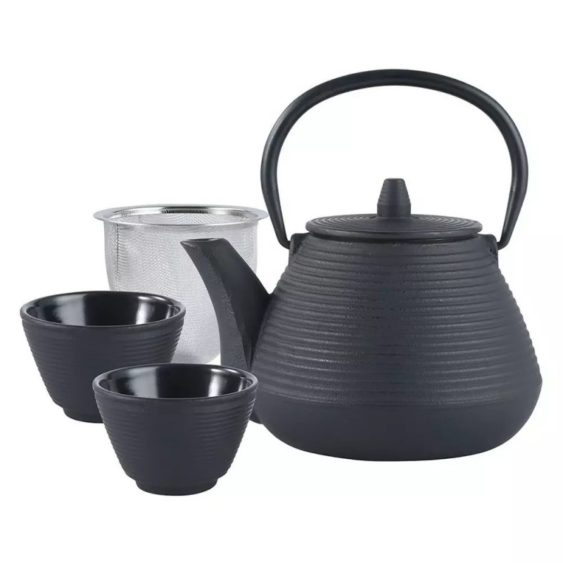 La mâna a doua: Ceainic din fonta cu 2 cani Kinghoff KH 1846, 1 L, Filtru, Inductie, Negru