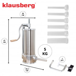 La mâna a doua: Mașină de umplut cârnați Klausberg KB 7927, 5 Kg, Manuală, 14-35mm, 6 pâlnii, Inox