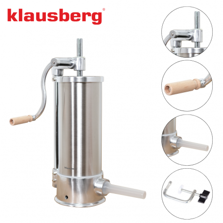 La mâna a doua: Mașină de umplut cârnați Klausberg KB 7927, 5 Kg, Manuală, 14-35mm, 6 pâlnii, Inox