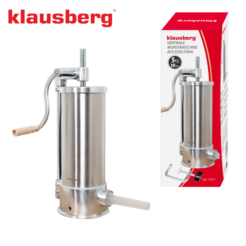 La mâna a doua: Mașină de umplut cârnați Klausberg KB 7927, 5 Kg, Manuală, 14-35mm, 6 pâlnii, Inox