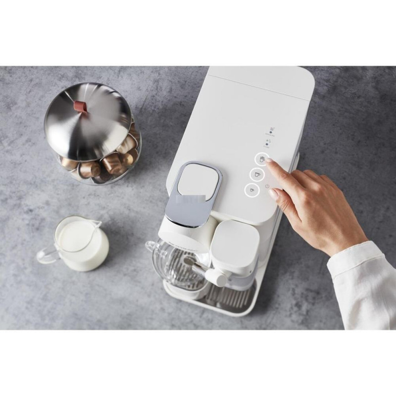 La mâna a doua: Espressor cu capsule DeLonghi EN510W, 1450W, 19 bar, 1 l, Nespresso, Auto shut-off, Alb