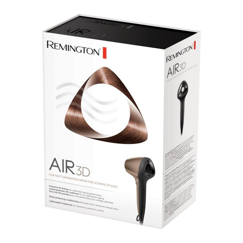 La mâna a doua: Uscator de par Remington AIR3D D7777, 1800W, Ionizare, Motor DC, Flux de aer 3D, Maro