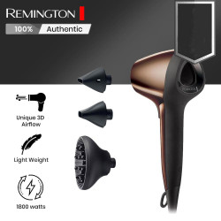 La mâna a doua: Uscator de par Remington AIR3D D7777, 1800W, Ionizare, Motor DC, Flux de aer 3D, Maro