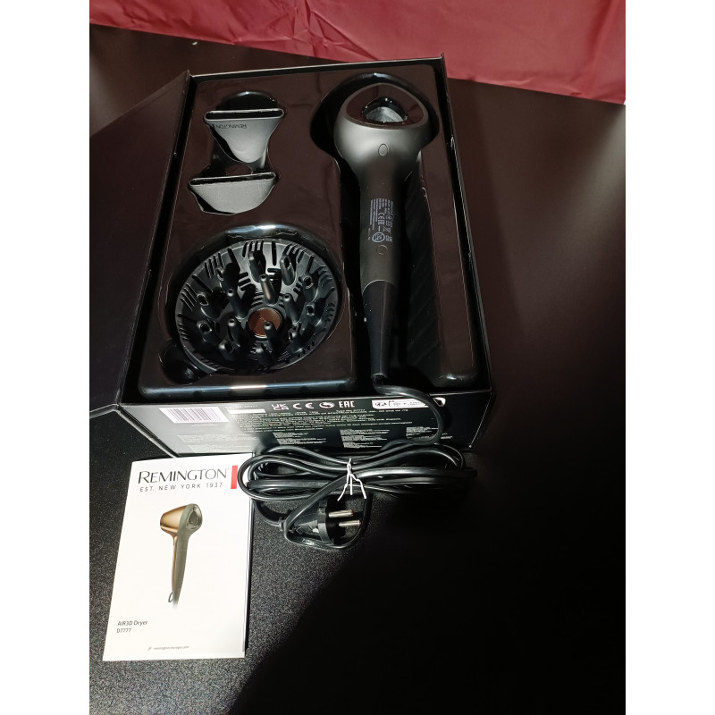 La mâna a doua: Uscator de par Remington AIR3D D7777, 1800W, Ionizare, Motor DC, Flux de aer 3D, Maro