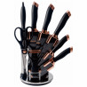 La mâna a doua: Set cutite Oliver Voltz OV51633K9G, 9 piese, Suport, Negru/Golden Rose