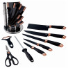 La mâna a doua: Set cutite Oliver Voltz OV51633K9G, 9 piese, Suport, Negru/Golden Rose