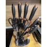 La mâna a doua: Set cutite Oliver Voltz OV51633K9G, 9 piese, Suport, Negru/Golden Rose