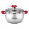 La mâna a doua: Oala Oliver Voltz OV51210N18, 18 cm, 2,5 l, Inductie, Manere silicon rosii, Inox/Roşu
