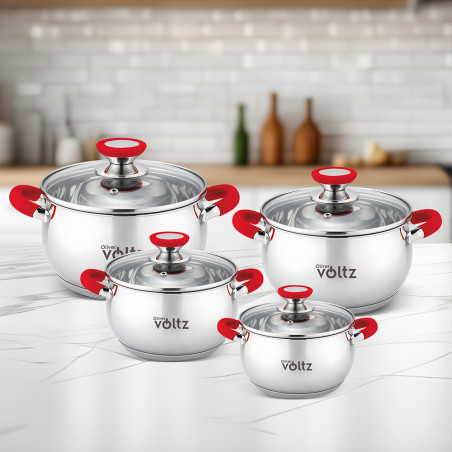 La mâna a doua: Oala Oliver Voltz OV51210N18, 18 cm, 2,5 l, Inductie, Manere silicon rosii, Inox/Roşu