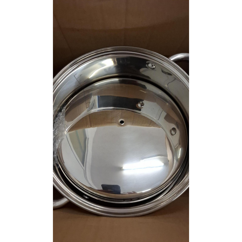 La mâna a doua: Oala adanca cu capac inox Rosberg R51211B22S, 22 cm, 7,2 l, Baza multistrat, Inductie, Otel inoxidabil