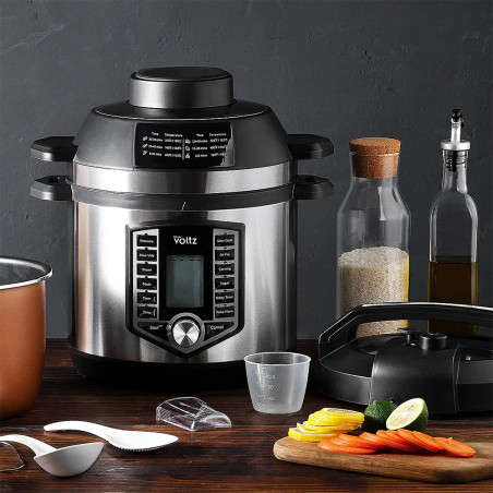 La mâna a doua: Multicooker si Air Fryer 2in1 Oliver Voltz OV51985G6, 6L, 1500W, 44 functii, 12 programe, Inox